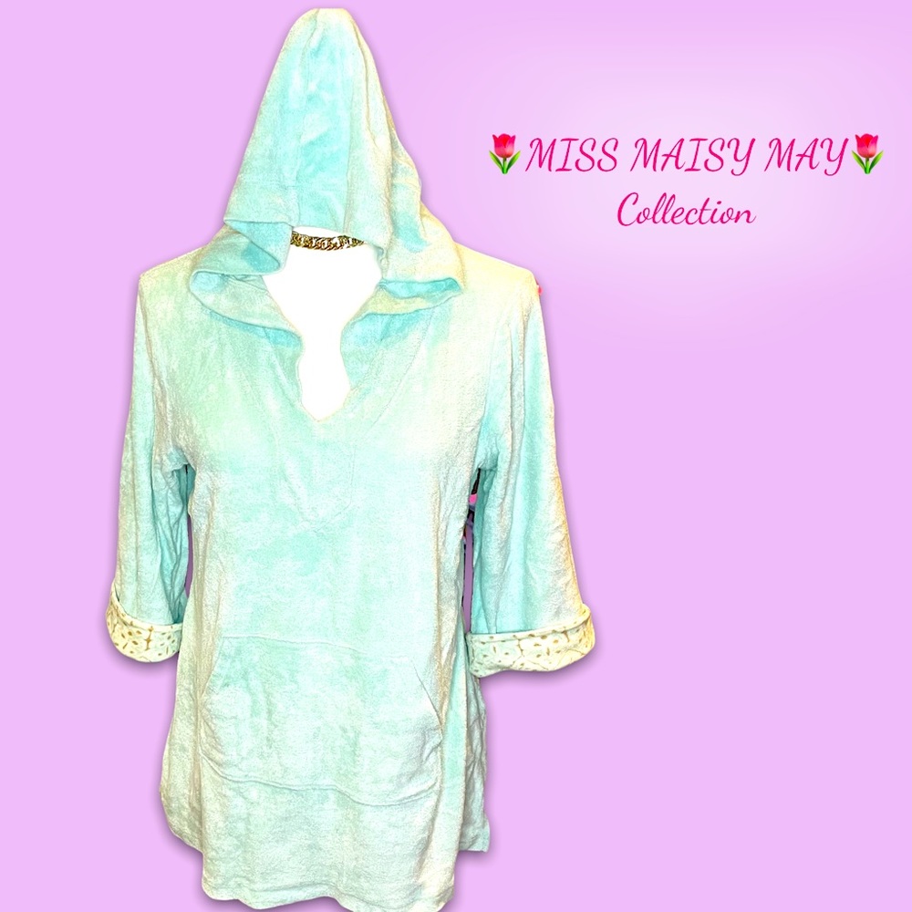 🪼BANANA sea-foam Terry pullover w/ kangaroo pocket, hoodie & 3/4 sleeves, Sz L